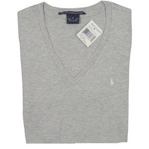NEW Vintage Polo Ralph Lauren Womens Short Sleeve T Shirt Gray White Polo Player